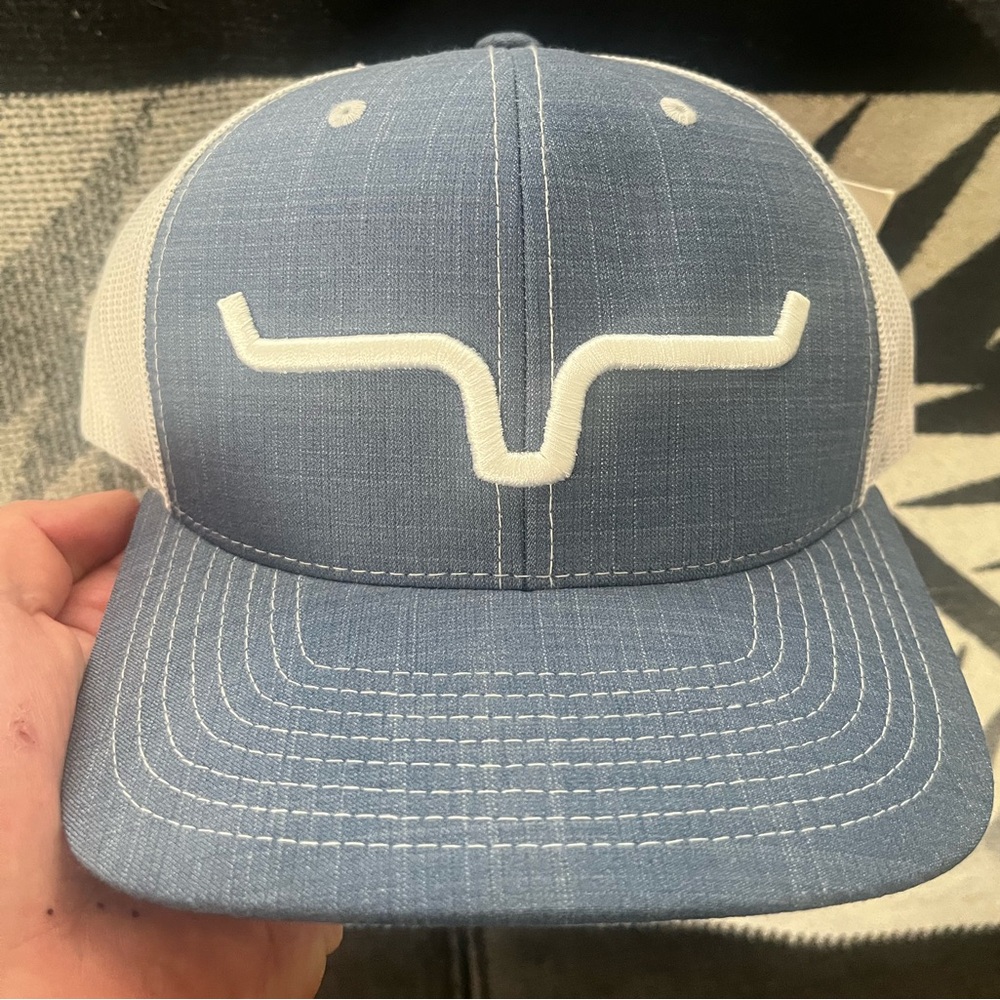 Kimes Ranch Trucker, OS, Light Blue Denim/White